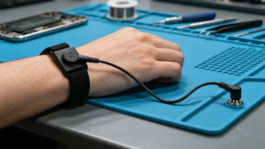 Pulsera antiestática y tapete