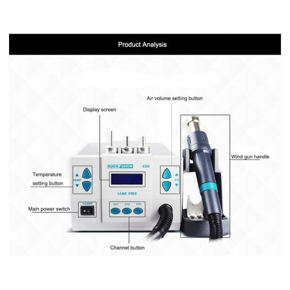 Estación de Aire Caliente y Soldadura Quick 861DW - 1000W