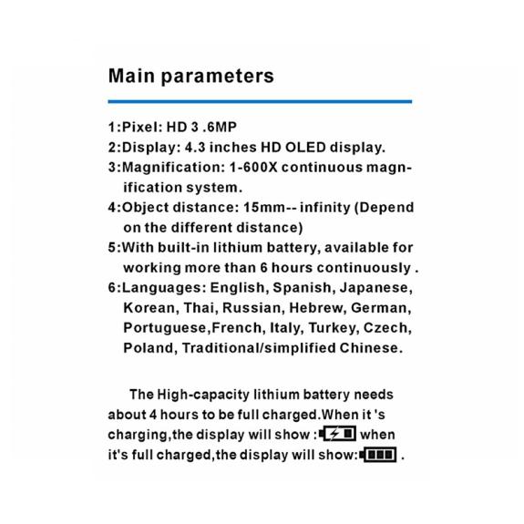 Microscopio Digital G600 1-600X HD - 1080p - Monitor de 4.3"