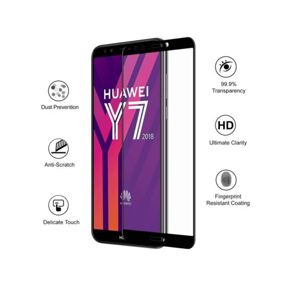 PROTECTOR PANTALLA CRISTAL TEMPLADO 6D NEGRO PARA HUAWEI Y7 2018