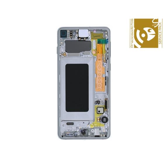 Pantalla SERVICE PACK para Samsung Galaxy S10 con marco plateado