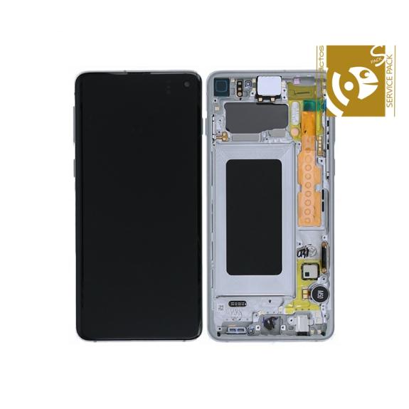 Pantalla SERVICE PACK para Samsung Galaxy S10 con marco plateado