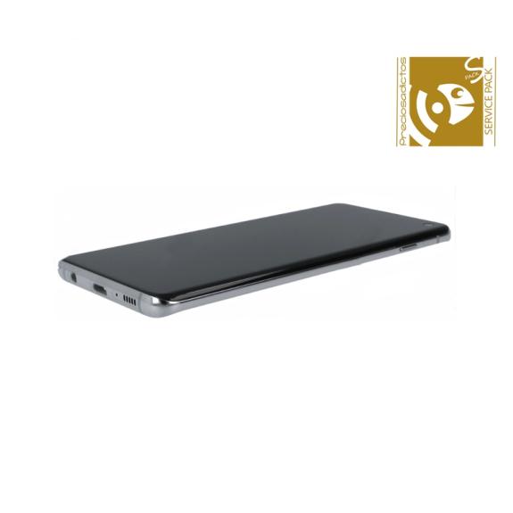 Pantalla SERVICE PACK para Samsung Galaxy S10 con marco plateado