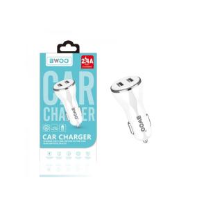 CAR CHARGER ADAPTER WITH 2 USB PORTS WHITE