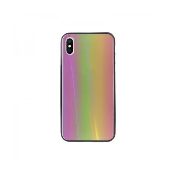 FUNDA CON CRISTAL TEMPLADO COLOR RAINBOW PARA IPHONE XS MAX