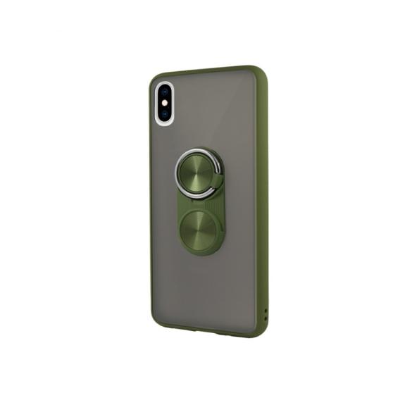 FUNDA DE GEL COLOR VERDE OSCURO CON ANILLA PARA IPHONE XS MAX