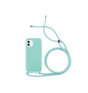 FUNDA DE SILICONA CON CORDON COLOR AZUL TURQUESA PARA IPHONE 11