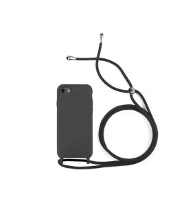 FUNDA DE SILICONA+CORDON COLOR NEGRO PARA IPHONE 7 / 8 / SE 2020