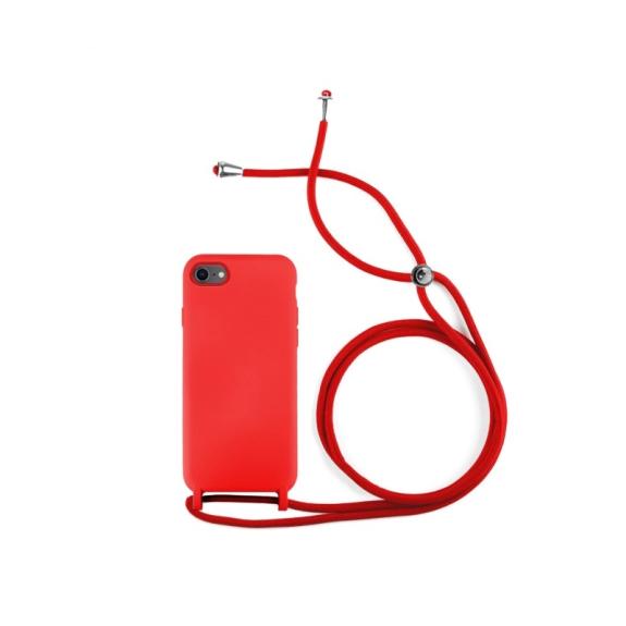 FUNDA+ CORDON DE SILICONA COLOR ROJO PARA IPHONE 7 / 8 / SE 2020