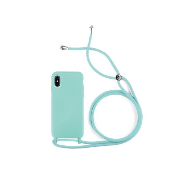 FUNDA+ CORDON DE SILICONA COLOR AZUL TURQUESA PARA IPHONE X / XS