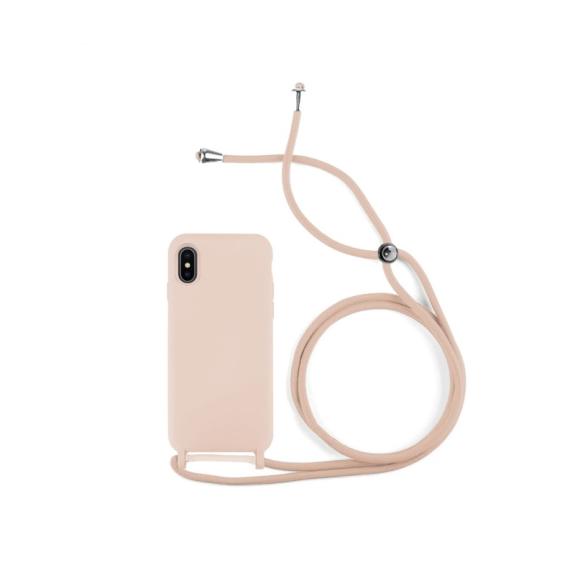 FUNDA CON CORDON DE SILICONA SUAVE COLOR ROSA PARA IPHONE X / XS