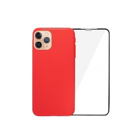 FUNDA DE GEL COLOR ROJO+ DEPOSITO Y TEMPLADO PARA IPHONE 11 PRO