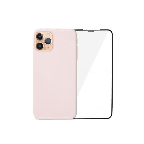 FUNDA DE GEL COLOR ROSA+ DEPOSITO Y TEMPLADO PARA IPHONE 11 PRO