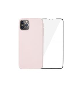 FUNDA SILICONA ROSA + VIDRIO TEMPLADO PARA IPHONE 11 PRO MAX