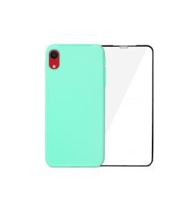 Turquoise Silicone Case + Tempered Glass for iPhone XR