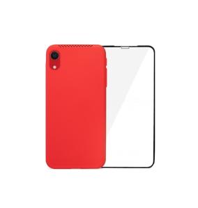 Red Gel Case C / Storage + Tempered Glass for iPhone XR