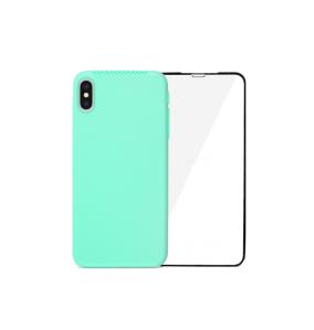 FUNDA SILICONA TURQUESA + VIDRIO TEMPLADO PARA IPHONE XS MAX