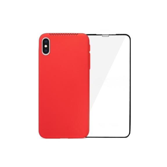 FUNDA DE GEL COLOR ROJO+ DEPOSITO Y TEMPLADO PARA IPHONE 11 PRO