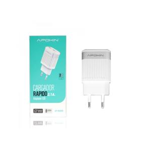 APOKIN CHARGER ADAPTER WITH TWO USB PORTS WHITE