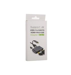 Black Adapter 4 in 1 Type C to HDMI + VGA + USB + Type C