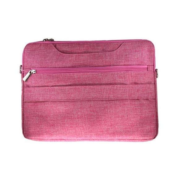 FUNDA UNIVERSAL DE TELA ROSA CON CREMALLERA PARA TABLET DE 14"