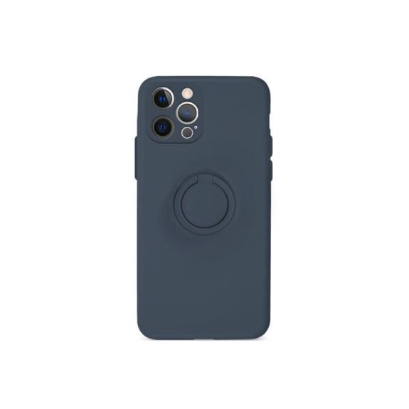 FUNDA DE GEL COLOR AZUL OSCURO CON ANILLA PARA IPHONE 12 PRO MAX