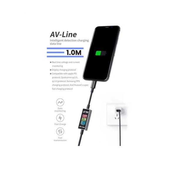 Cable Detector de Voltaje y Corriente AV-Line Lightning-USB