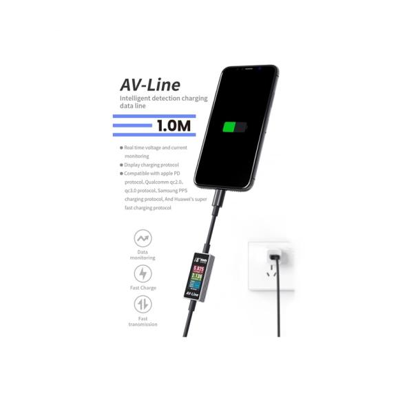 Cable Detector de Voltaje y Corriente AV-Line Tipo C-USB