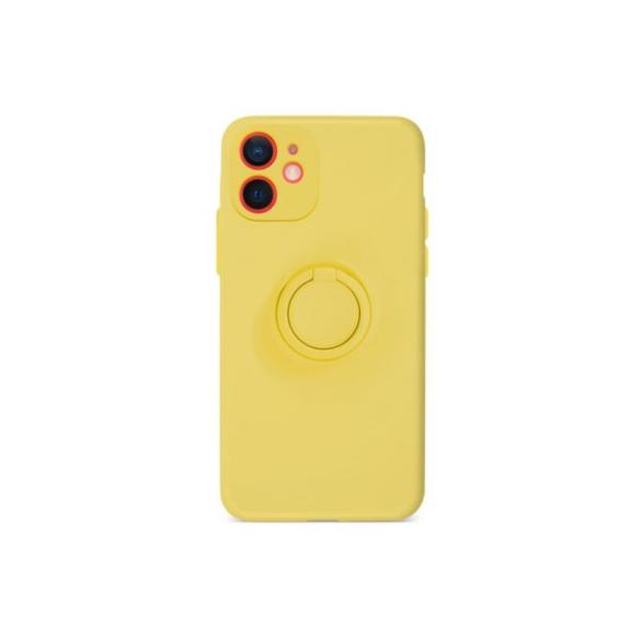 FUNDA SILICONA SUAVE AMARILLO + IMAN+ANILLA PARA IPHONE 12 MINII