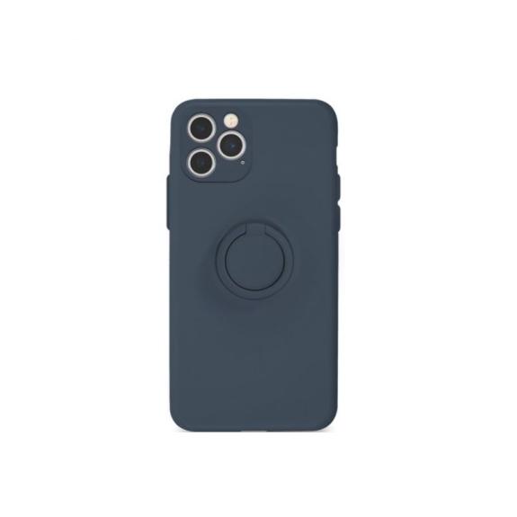 FUNDA SILICONA SUAVE AZUL OSCURO+IMAN+ANILLA PARA IPHONE 12 PRO