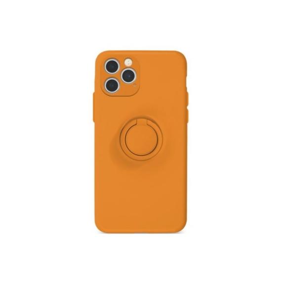 FUNDA SILICONA SUAVE NARANJA + IMAN + ANILLA PARA IPHONE 12 PRO