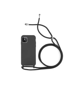 FUNDA DE SILICONA SUAVE NEGRO CON CORDON PARA IPHONE 12 PRO MAX