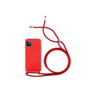 FUNDA DE SILICONA SUAVE ROJO CON CORDON PARA IPHONE 12 PRO MAX