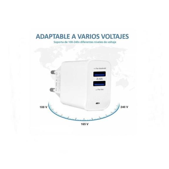 Adaptador carga rápida con doble puerto USB (2.4A)