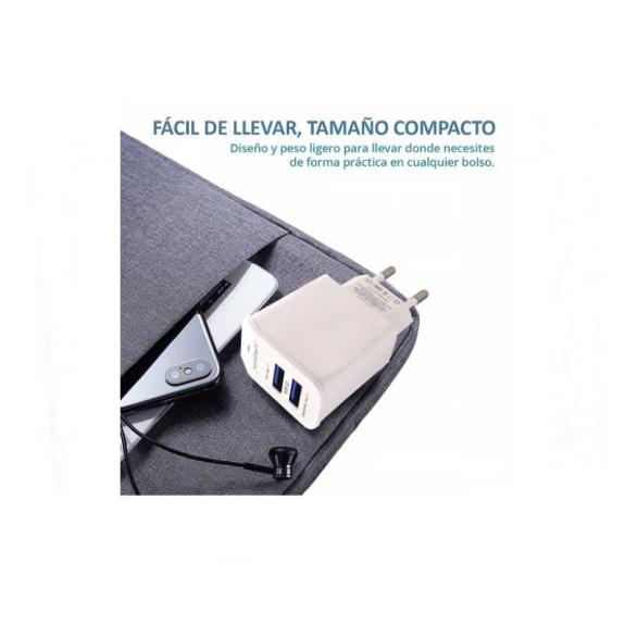 Adaptador carga rápida con doble puerto USB (2.4A)