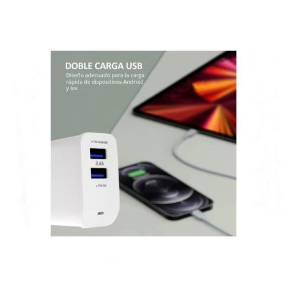 Adaptador carga rápida con doble puerto USB (2.4A)
