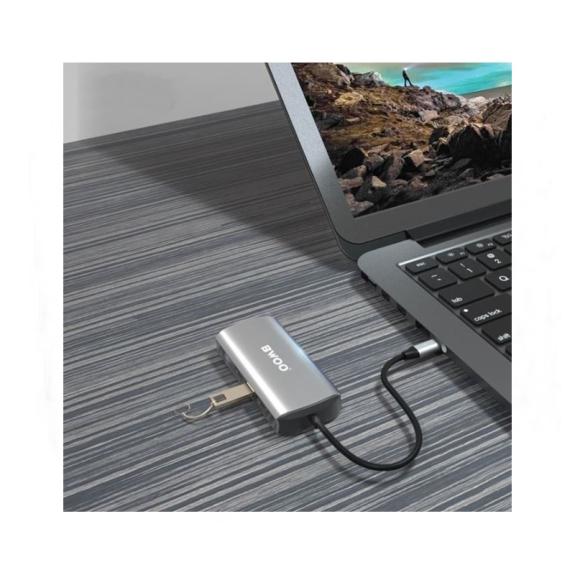 ADAPTADOR MULTIFUNCION BWOO CON HDMI-VGA-RJ45 USB - TIPO C GRIS