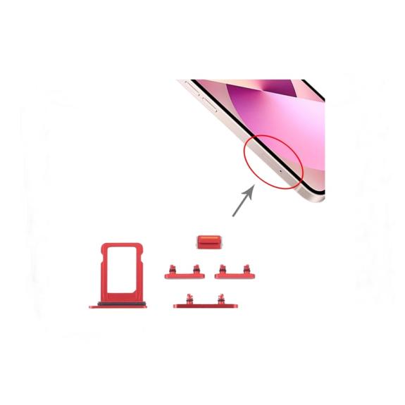 Bandeja SIM y botones laterales para iPhone 13 Mini rojo
