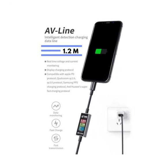 Cable Detector de Voltaje y Corriente AV-Line Lightning-USB