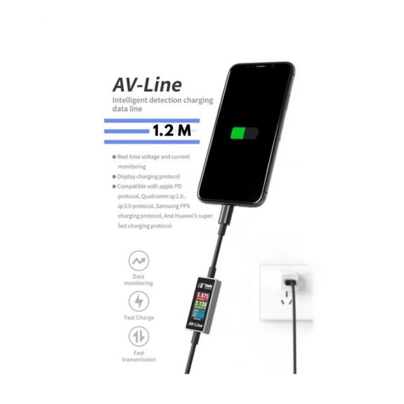 Cable Detector de Voltaje y Corriente AV-Line Tipo C-USB