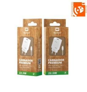 Cargador tipo USB y cable USB-A Lightning blanco