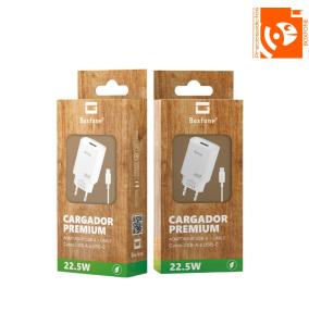 Cargador tipo USB y cable USB-A tipo C blanco