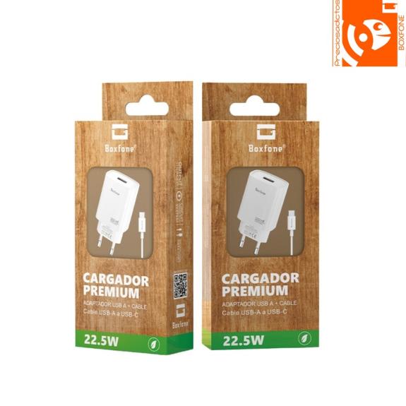 Cargador tipo USB y cable USB-A tipo C blanco