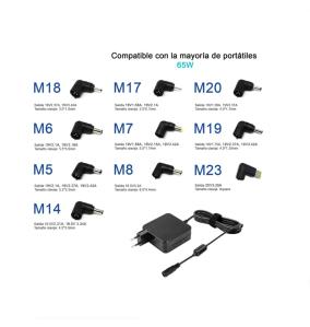 Cargador Universal 9.5-20V 65W 9 Tips