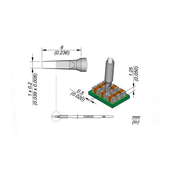 Punta Soldador JBC C105125 de Cabezal Cincel - 1x0.2mm