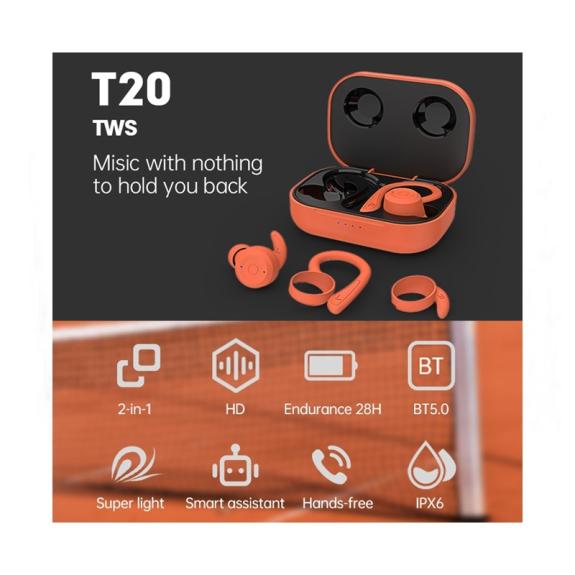 Cascos Inalambricos Bluetooth T20 TWS naranja