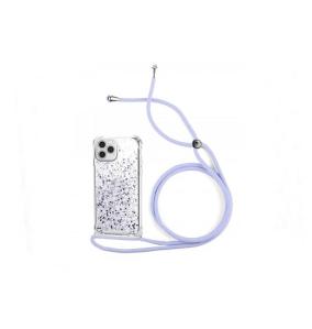 FUNDA GEL TRANSPARENTE CON CORDON LILA PARA IPHONE 13 PRO