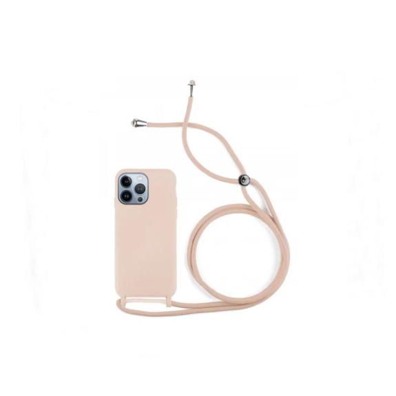 Funda Transparente Con Cordón Rosa para iPhone 13 Pro Max