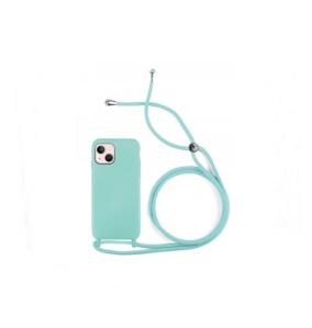 Funda suave para iPhone 14 azul turquesa con cordon