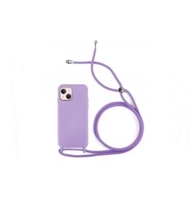 Funda suave para iPhone 14 lila con cordon